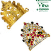Crown for God & Goddess - *, two gold-toned ornate triangular metal pieces, one plain and the other embedded with clear, red, and green stones