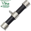 Karungali Thayat, a dark grey tube with silver-toned metal caps on both ends and a middle band with a loop