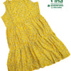 Women Shirt / Peplum Top - Sleeveless, yellow with white and black floral pattern, sleeveless