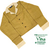 Women Shirt, mustard yellow, notch lapel collar with white and yellow chevron pattern