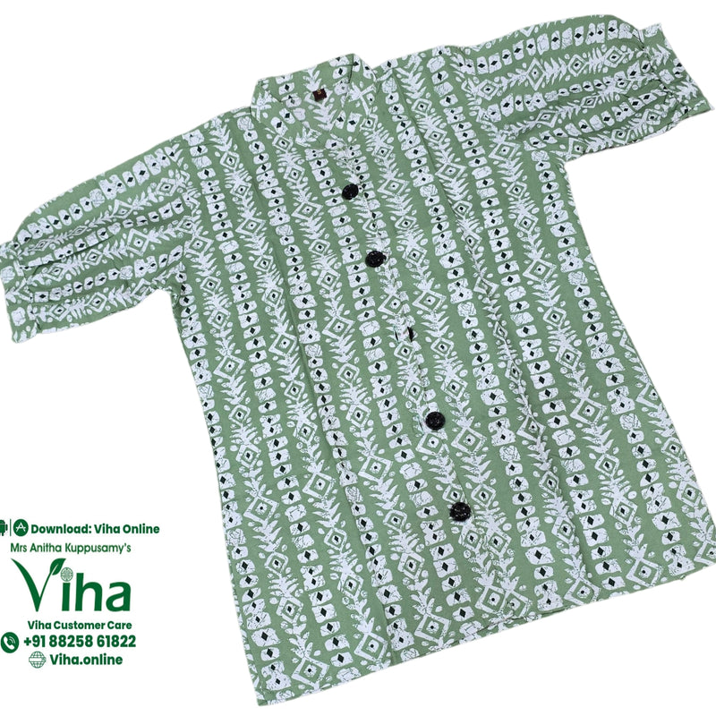 Women Shirt, green and white, collar
