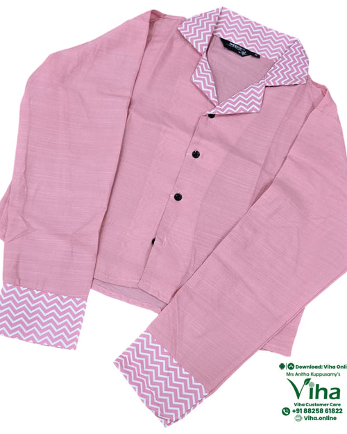 Women Shirt, pink and white, notch lapel collar with pink and white zigzag pattern