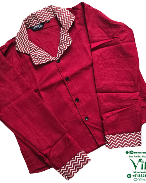 Women Shirt, red, zigzag patterned collar and cuffs