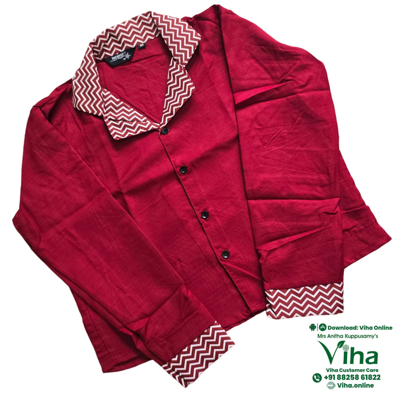 Women Shirt, red, zigzag patterned collar and cuffs