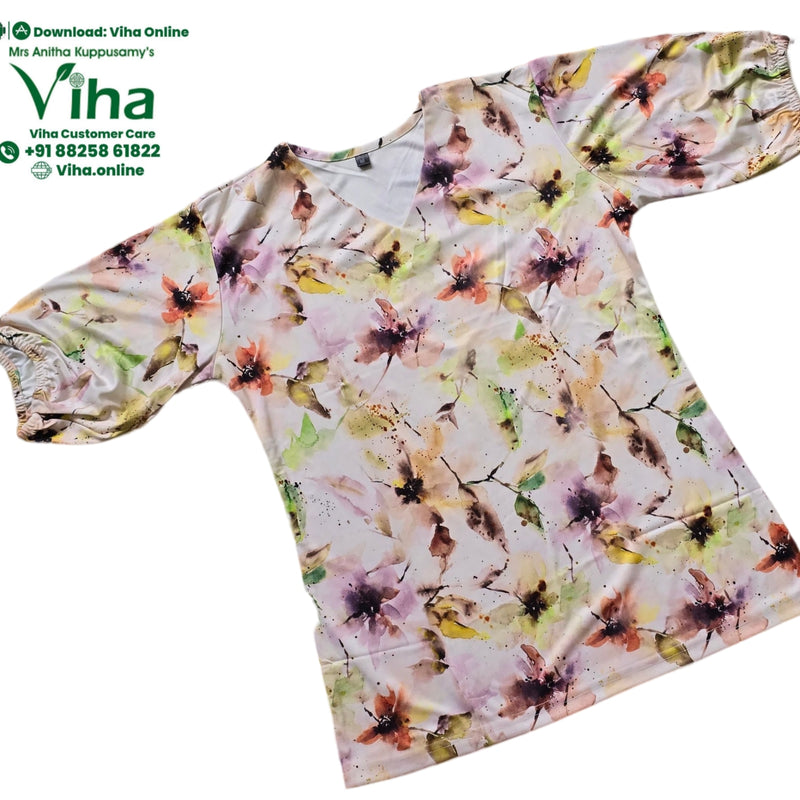 Women Shirt / Size - M, multicoloured with white background, v-neckline