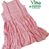 Women Shirt / Size - L, a pink sleeveless tiered dress with a white floral print and a ruffled neckline