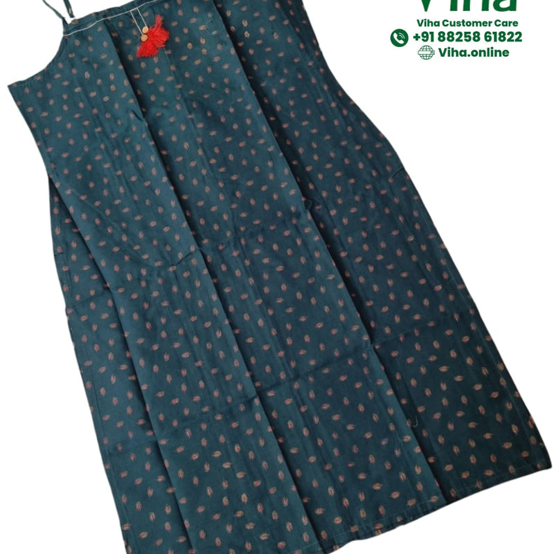 Women Long Top / Size - 3XL, dark green with small reddish-orange and white patterns, thin shoulder straps