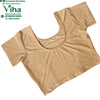 Stretchable Readymade Blouse, beige with a scoop neckline and short sleeves