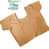 Stretchable Readymade Blouse Golden Colour - Size XXL, a gold-toned blouse featuring a scoop neckline and short sleeves with a repeating square pattern
