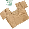Stretchable Readymade Blouse, beige with a scoop neckline and textured pattern