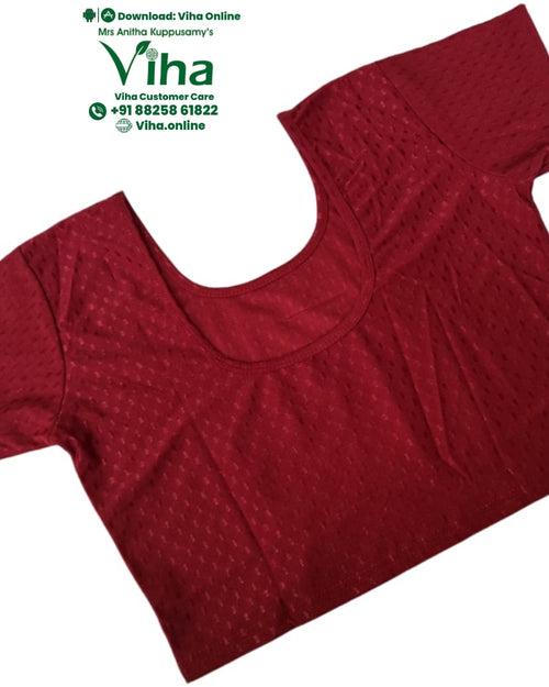 Stretchable Readymade Blouse, maroon with a scoop neckline and short sleeves