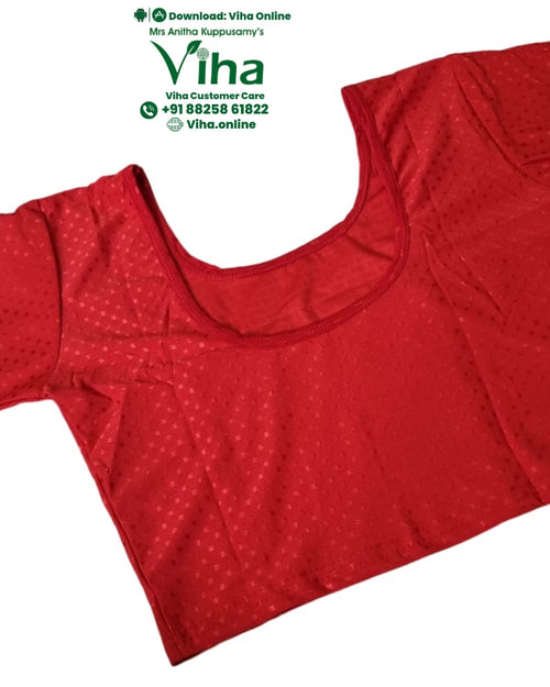 Stretchable Readymade Blouse, red with a scoop neckline and short sleeves