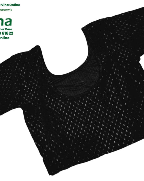 Stretchable Readymade Blouse, black with a scoop neckline and short sleeves
