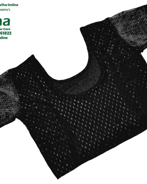 Stretchable Readymade Blouse, black with a scoop neckline and short sleeves