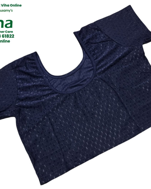 Stretchable Readymade Blouse, dark blue with a scoop neckline and textured dot pattern