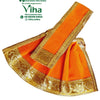 Amman Pavadai Set, an orange pleated garment featuring shiny gold-toned embroidered trim edging along its hems