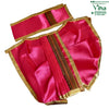 Ganesha Dhoti Set, shiny pink and gold-toned fabric garment pieces with patterned borders and pleated details