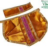Ganesha Dhoti Set, shiny orange-yellow pleated fabric garment with gold-toned trim and magenta embroidered floral banding, plus matching headband