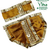 Ganesha, two gold-toned fabric pieces edged with metallic trim, one bearing four circular embellishments and the other nine