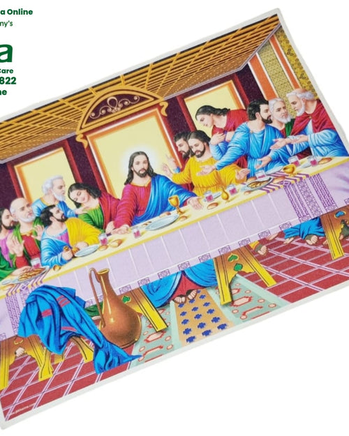 Jesus Photo - Big, a rectangular mat featuring a printed historical painting of thirteen figures seated at a long banquet table under a coffered ceiling