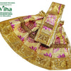 Amman Pavadai Set, a gold-toned metallic fabric garment featuring magenta and pink paisley patterns with textured borders
