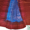 Soft Silk Saree With Blouse & With Stone Work, a pleated fabric with a bright blue center and red-toned patterned borders and ends