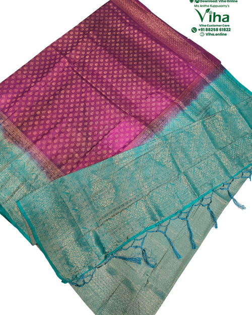 Soft Silk Saree With Blouse & With Stone Work, magenta and turquoise with woven geometric pattern and thread detailing