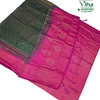 Soft Silk Saree With Blouse & With Stone Work, dark green and magenta with small woven patterns and decorative border