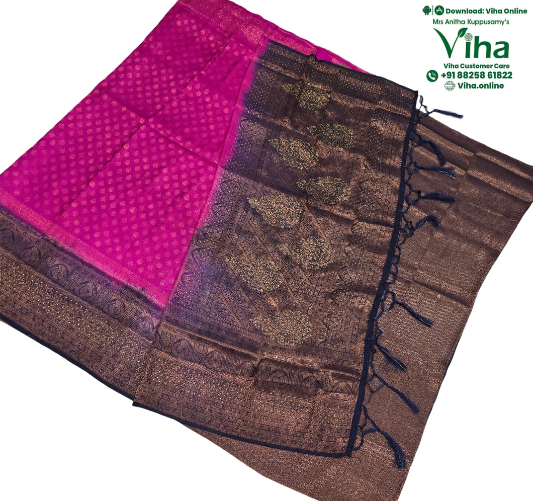 Soft Silk Saree With Blouse & With Stone Work