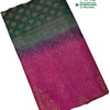 Soft Silk Saree With Blouse & With Stone Work, a folded dark green and magenta fabric piece with woven gold-toned patterns and embellished borders