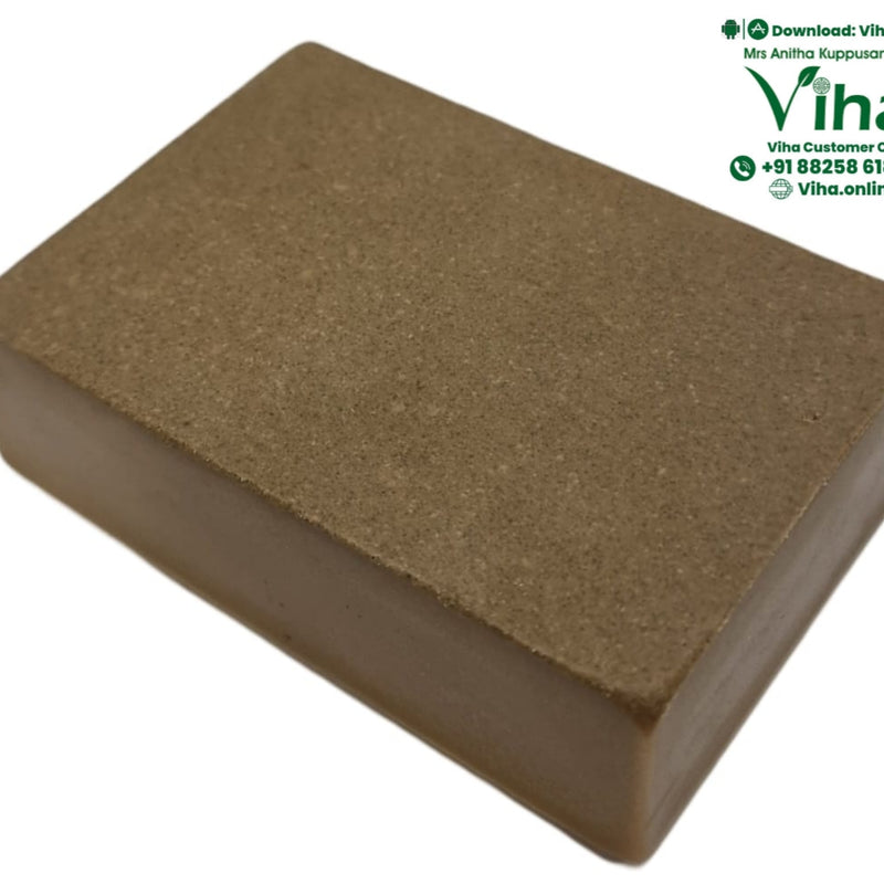 Multani Mitti Soap, a rectangular brown soap bar with a grainy textured top surface