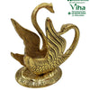 Duck Tissue Paper Holder, a gold-toned metallic sculpture of two swans with detailed wing feathers on an oval base