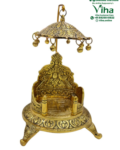 Designer Singhasan with a domed umbrella roof and hanging bells