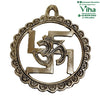 Swastik + Om Wall Hanger - Brass with scalloped outer rim with engraved pattern