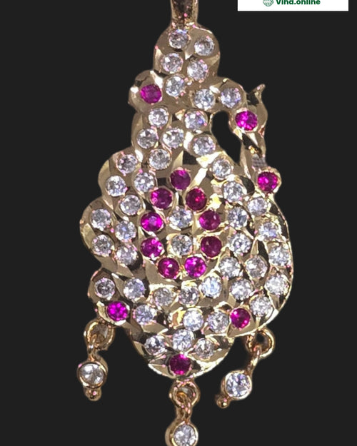 Impon Pendant in a peacock shape with clear and pink stones