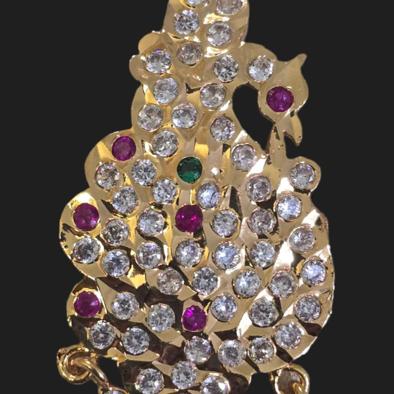 Impon Peacock Stone Pendant with clear stones and pink accents
