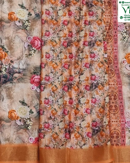 Fancy Cotton Silk Saree with floral print