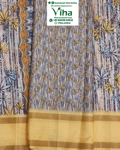 Fancy Cotton Silk Saree with leaf and striped patterns