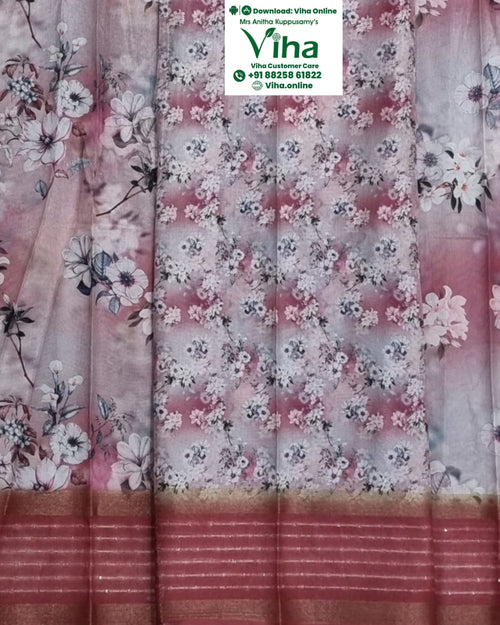 Fancy Cotton Silk Saree with floral pattern and border stripe