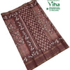 Fancy Cotton Silk Saree, a brown fabric with light-colored leaf patterns and striped borders