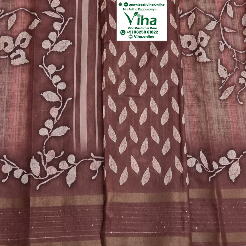 Fancy Cotton Silk Saree with leaf and stripe patterns