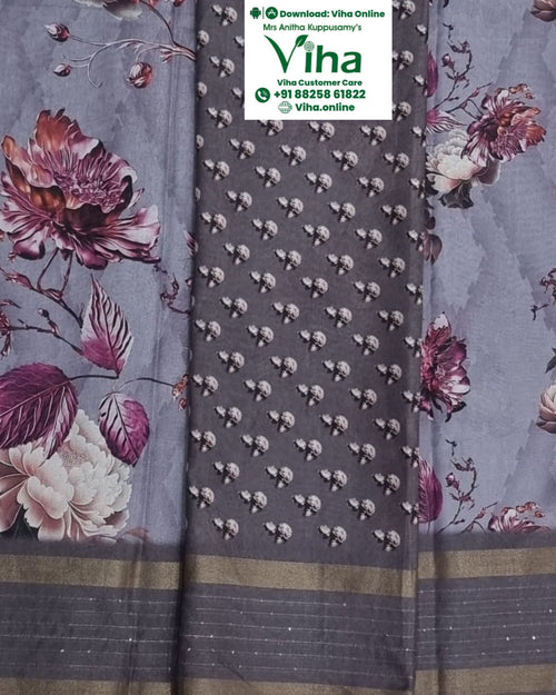 Fancy Cotton Silk Saree with large floral prints and repeating pattern panel