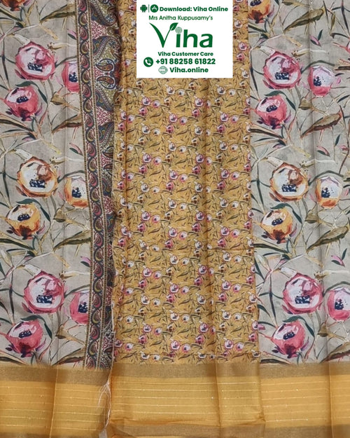 Fancy Cotton Silk Saree with floral print and intricate border