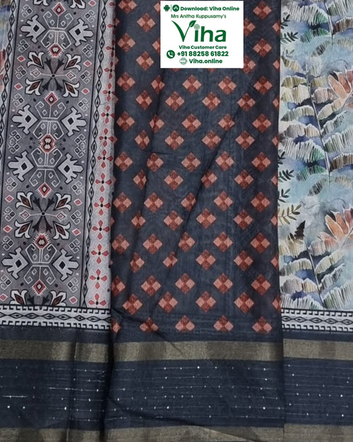 Fancy Cotton Silk Saree with geometric and floral patterns