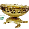 Tortoise Urli - Brass, a gold-toned metallic bowl with hanging bells standing on a turtle-shaped base
