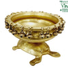 Tortoise Urli - Brass, gold-toned metallic bowl with hanging bell charms supported by a turtle-shaped base with etched details