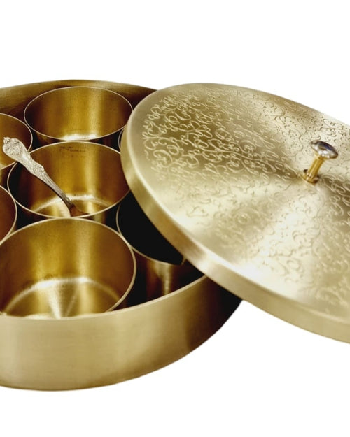 Anjarai Petti Spice Box - Premium Quality Brass with multiple small round inner compartments