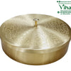 Anjarai Petti, a round gold-toned metal box featuring an engraved floral lid and one small central knob handle