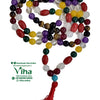 Navagraha Mala, a multi-coloured bead necklace featuring varied round and oval beads with a red tassel at the bottom