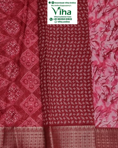 Cotton Silk Saree with Blouse, geometric pattern and tie-dye style pattern